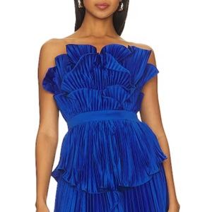 AMUR Judah Scalloped Pleated Dress in Deep Waters